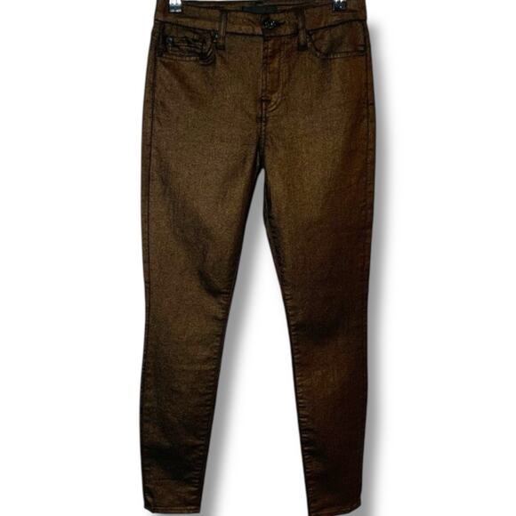7 For All Mankind Jeans Women's Sz 26 Metallic Y2K Coquette Super Skinny Fit - Picture 2 of 9